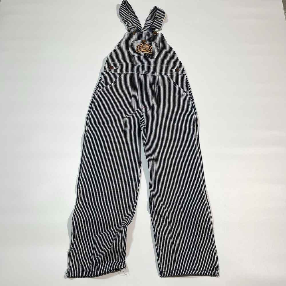 Vintage Round House Kids‎ Unisex Hickory Striped Denim Bib Overalls Size 6 New